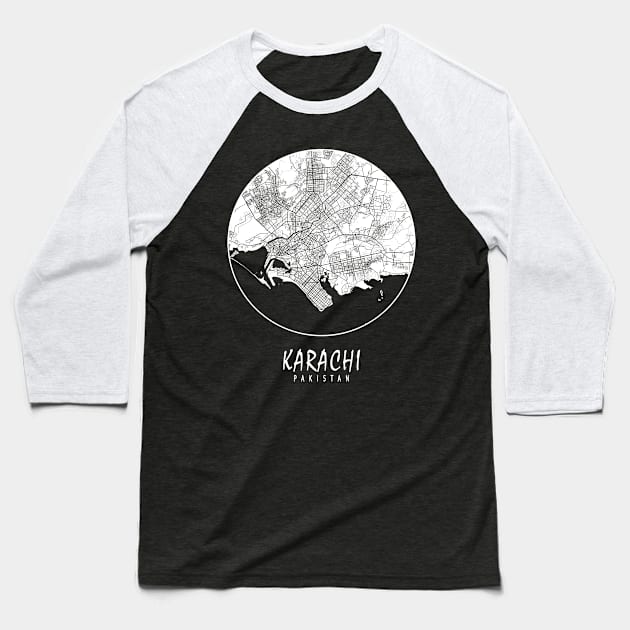 Karachi, Pakistan City Map - Full Moon Baseball T-Shirt by deMAP Studio